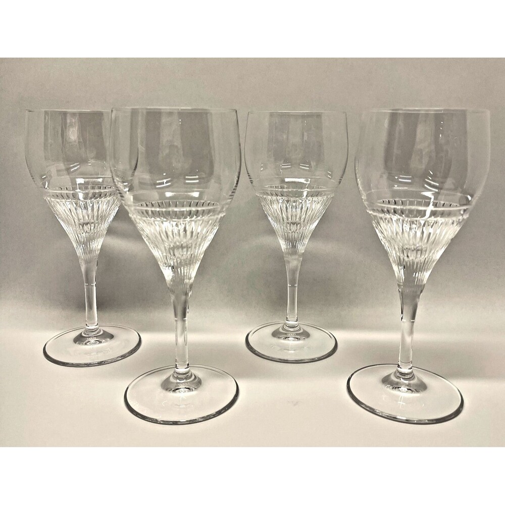 Vtg Hoya Roulette Crystal Water Goblets 7 1/8” Clear Cut Glass Japan Set of 4